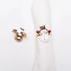 New Home New Year Christmas Snowman Metal Napkin Ring Set, 2 Piece, Multi Napkin Rings