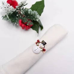 New Home New Year Christmas Snowman Metal Napkin Ring Set, 2 Piece, Multi Napkin Rings