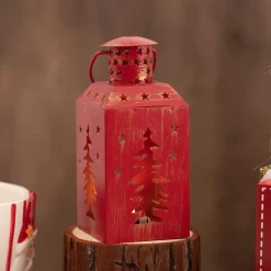 Online Home New Year Christmas Tree Metal Decorative Led Light Lantern, 13cm, Red Ornaments