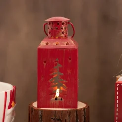 Online Home New Year Christmas Tree Metal Decorative Led Light Lantern, 13cm, Red Ornaments
