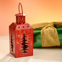 Online Home New Year Christmas Tree Metal Decorative Led Light Lantern, 13cm, Red Ornaments