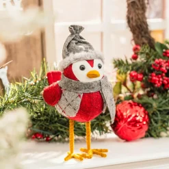 Clearance Home New Year Christmas Robin Bird Plush Toy Decoration, 23cm, Multi Ornaments
