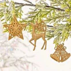 Sale Home New Year Christmas Glitter Tree Decoration Set, 3 Piece, Ornaments