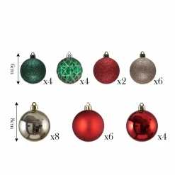 Hot Home New Year Christmas Tree Bauble Set, 34 Piece, 6cm, Multi Ornaments