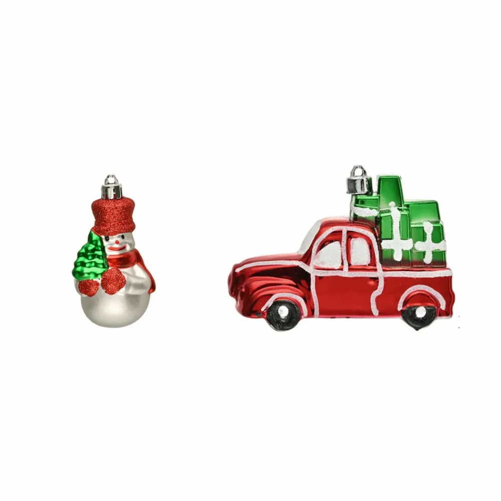 Home New Year Christmas Gift Truck & Snowman Tree Decoration Set, 2 Piece, 11cm, Multi Ornaments