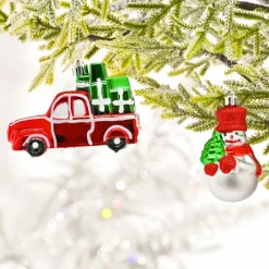 Home New Year Christmas Gift Truck & Snowman Tree Decoration Set, 2 Piece, 11cm, Multi Ornaments