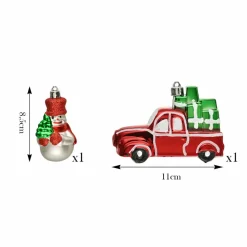 Home New Year Christmas Gift Truck & Snowman Tree Decoration Set, 2 Piece, 11cm, Multi Ornaments