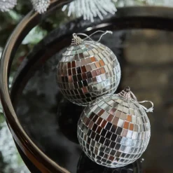 Online Home New Year Christmas Ball Tree Bauble Set, 2 Piece, 8cm, Silver Ornaments