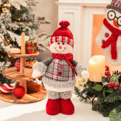 Clearance Home New Year Christmas Standing Snowman Plush Toy Decoration, 34cm, Multi Ornaments