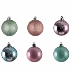 Sale Home New Year Christmas Minty Pinky Tree Bauble Set, 12 Piece, 6cm, Multi Ornaments