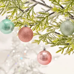 Sale Home New Year Christmas Minty Pinky Tree Bauble Set, 12 Piece, 6cm, Multi Ornaments