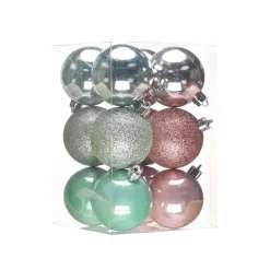Sale Home New Year Christmas Minty Pinky Tree Bauble Set, 12 Piece, 6cm, Multi Ornaments