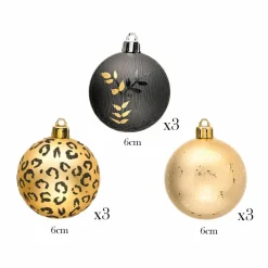 Home New Year Christmas Leopard Tree Bauble Set, 9 Piece, 6cm, Multi Ornaments