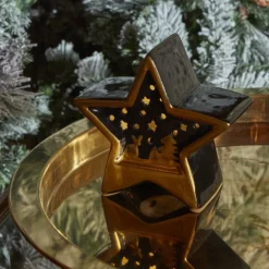 Sale Home New Year Christmas Star Ceramic Lighting Trinket, 11cm, Black Gold Ornaments