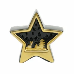 Sale Home New Year Christmas Star Ceramic Lighting Trinket, 11cm, Black Gold Ornaments