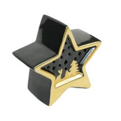 Sale Home New Year Christmas Star Ceramic Lighting Trinket, 11cm, Black Gold Ornaments