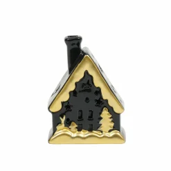 Sale Home New Year Christmas Ceramic Lighting House Trinket, 12cm, Black Gold Ornaments