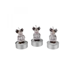 Outlet Home New Year Reindeer 3-Piece Tealight Candles, Beige Candles