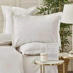 Online Home Nimes Percale Embroidered 100% Turkish Cotton Duvet Cover Set, Double, White Duvet Cover Sets