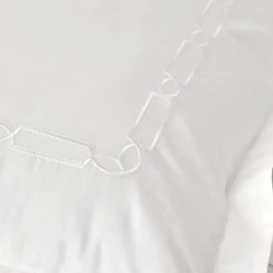 Online Home Nimes Percale Embroidered 100% Turkish Cotton Duvet Cover Set, Double, White Duvet Cover Sets