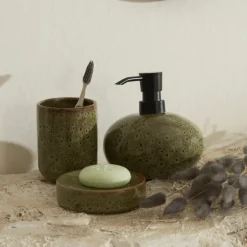 Discount Olivia 3-Piece Bathroom Accessory Set, Olive Green Bath Accessories