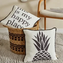 Hot Home Pineapple Filled Cushion, 43cmx43cm, Black-White Cushions