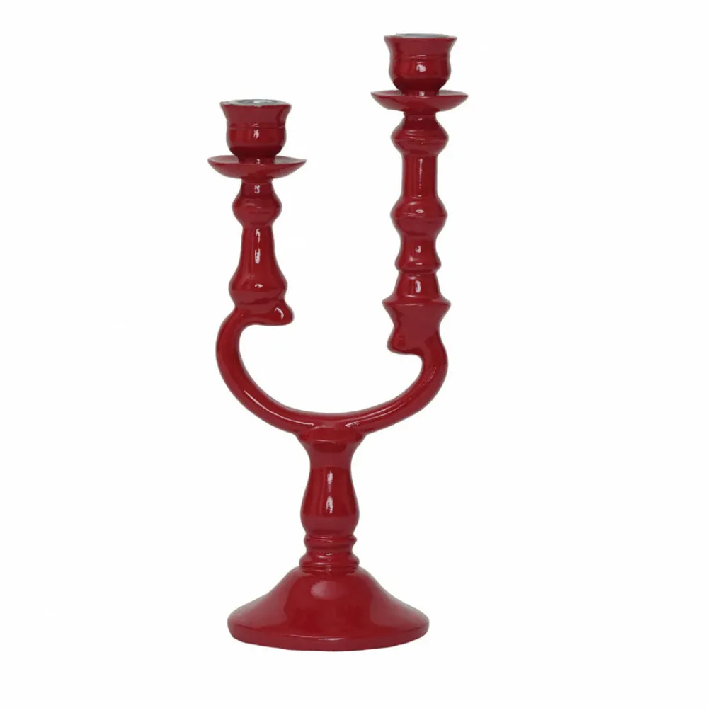 Outlet Home Pop-Art 2 Arm Candlestick, 12.7cmx10cmx28.5cm, Red Candle Holder|Candles