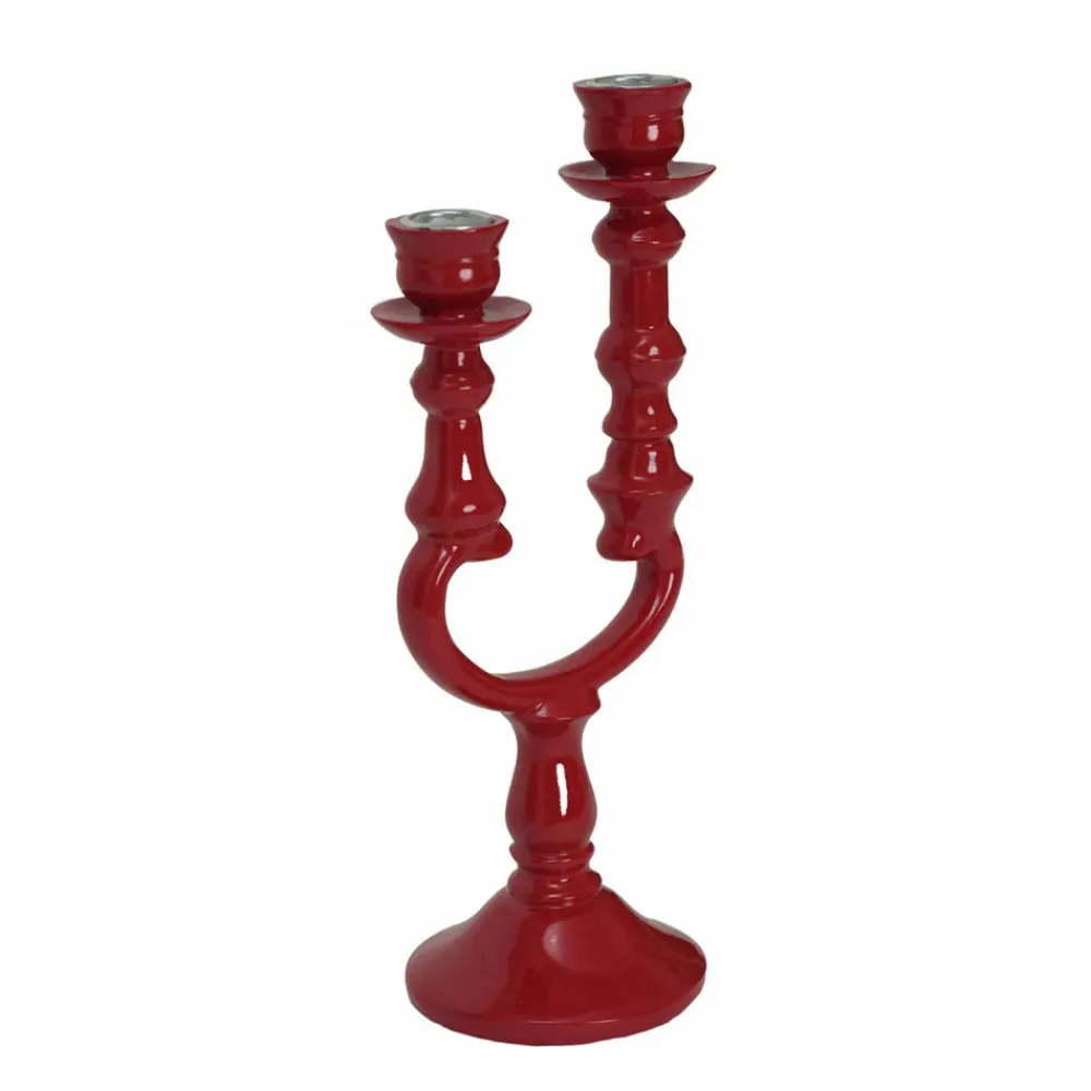 Outlet Home Pop-Art 2 Arm Candlestick, 12.7cmx10cmx28.5cm, Red Candle Holder|Candles