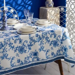 Online Home Rosairo Tablecloth, 150cmx220cm, Blue White Tablecloths