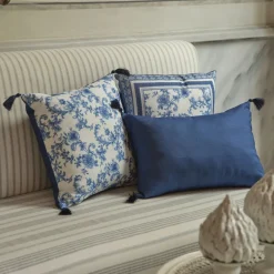 Online Home Rosario Filled Cushion, 45cmx45cm, Blue White Cushions