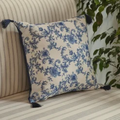 Best Home Rosario Tasselled Filled Cushion 45x45 cm, Blue & White Cushions