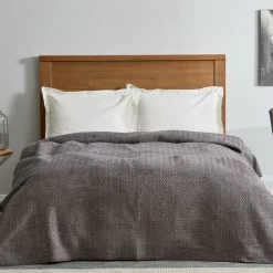 Outlet Home Sandra Herringbone Pattern Blanket, 200x220cm, Double, Grey Throws & Blankets