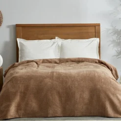 Outlet Home Sandra Herringbone Pattern Blanket, 200x220cm, Double, Beige Throws & Blankets