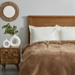 Outlet Home Sandra Herringbone Pattern Blanket, 200x220cm, Double, Beige Throws & Blankets