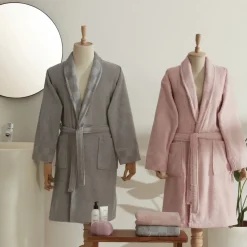 Home Santos 4-Piece 100% Turkish Cotton Family Bathroom Set, Powder - Grey Bathrobes