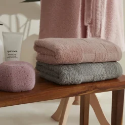 Home Santos 4-Piece 100% Turkish Cotton Family Bathroom Set, Powder - Grey Bathrobes