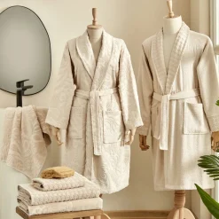 Hot Home Seden 6-Piece 100% Turkish Cotton Family Bathroom Set, Beige Bathrobes