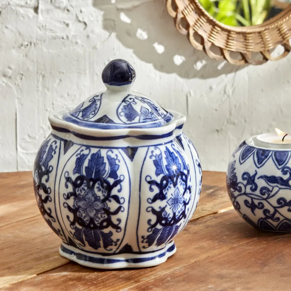 Sale Home Shana Decorative Jar, 12cm, White Blue Vases