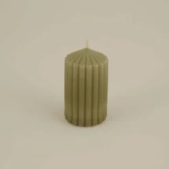 Sale Home Stripped Pillar Candle, 7x12cm, Green Candles
