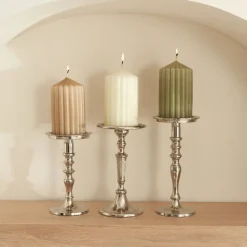 Sale Home Stripped Pillar Candle, 7x12cm, Green Candles