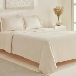 Outlet Home White Collection Felves 100% Turkish Cotton Duvet Cover Set, King Size, Beige Duvet Cover Sets