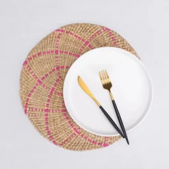 Outlet Home Wilton Placemat Set, 2 Piece, 38cm, Straw Pink Placemats