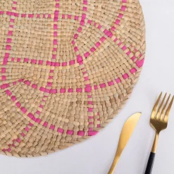 Outlet Home Wilton Placemat Set, 2 Piece, 38cm, Straw Pink Placemats