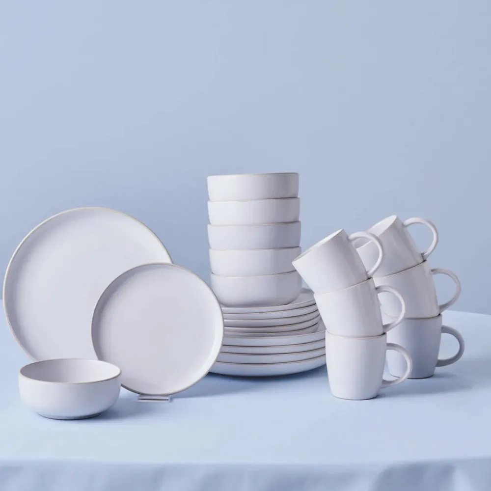 Discount Hope 24-Piece Stoneware Dinner Set for 6 People, White Gold See All Dinner Sets|Stoneware Dinner Sets