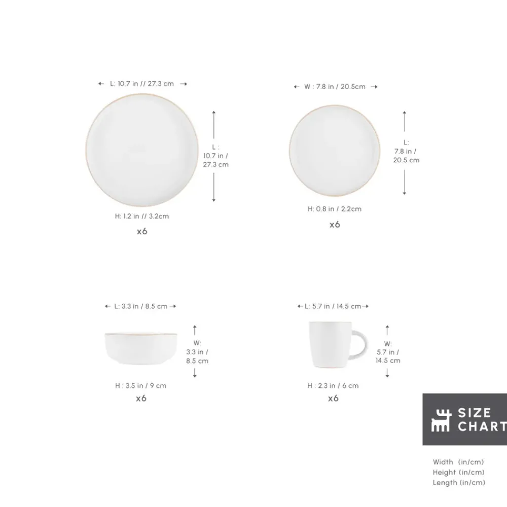 Discount Hope 24-Piece Stoneware Dinner Set for 6 People, White Gold See All Dinner Sets|Stoneware Dinner Sets