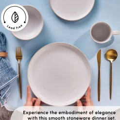 Discount Hope 24-Piece Stoneware Dinner Set for 6 People, White Gold See All Dinner Sets|Stoneware Dinner Sets