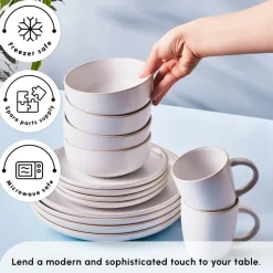 Discount Hope 24-Piece Stoneware Dinner Set for 6 People, White Gold See All Dinner Sets|Stoneware Dinner Sets