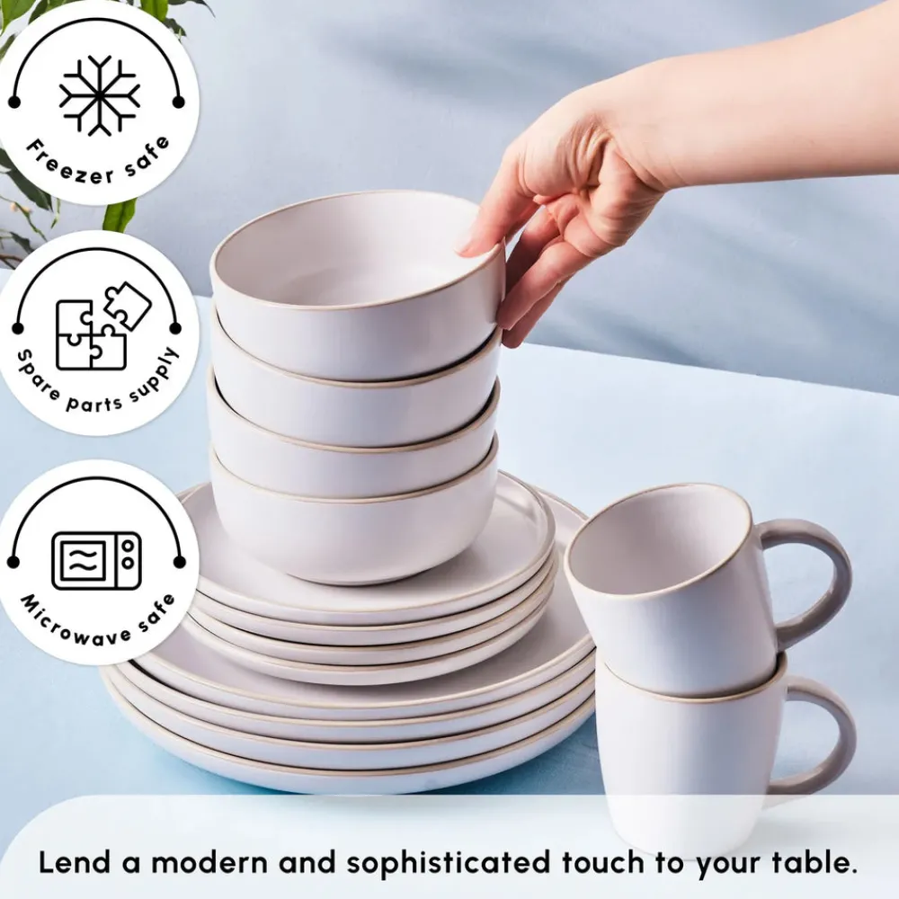 Discount Hope 24-Piece Stoneware Dinner Set for 6 People, White Gold See All Dinner Sets|Stoneware Dinner Sets