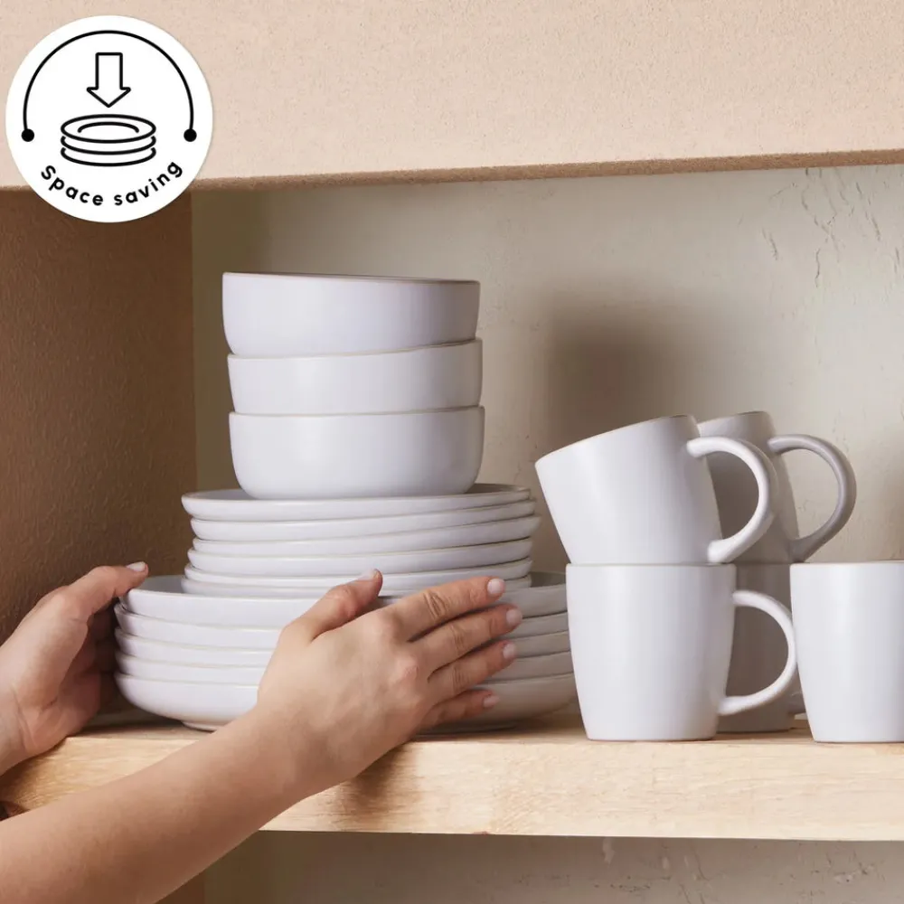 Discount Hope 24-Piece Stoneware Dinner Set for 6 People, White Gold See All Dinner Sets|Stoneware Dinner Sets