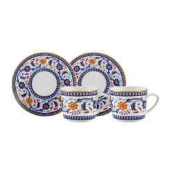 Ihlamur 4-Piece Bone China Espresso Turkish Coffee Cup Set for 2 People, 80ml, White Multi Espresso & Turkish Coffee Cup Sets
